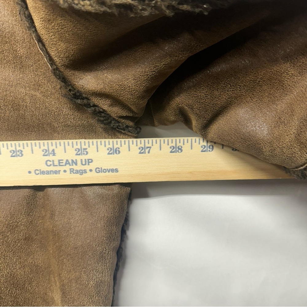 GUESS Genuine Leather Shearling Jacket Brown Sherpa Lined Coat Men’s XL - Picture 4 of 7